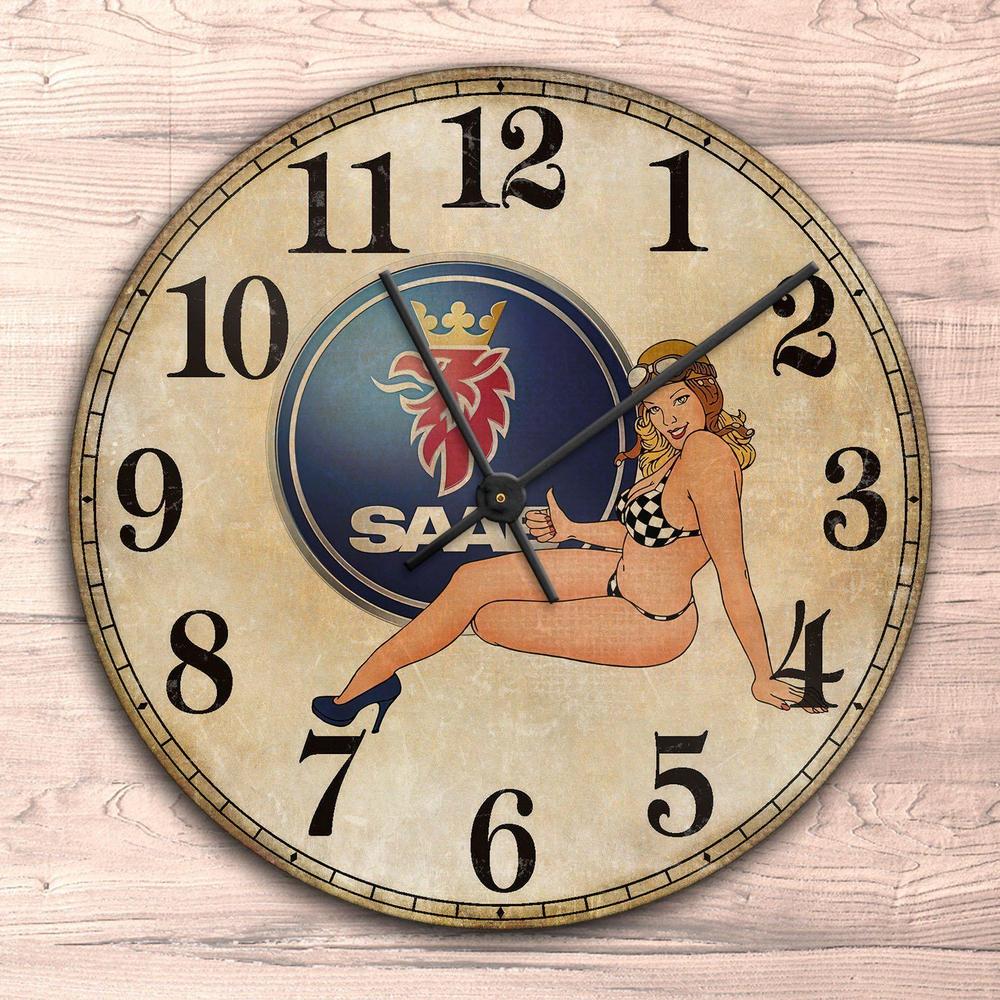 Saab Pin-Up Vintage Vægur Rundt-Clock-Saab-Garage Culture Shop- garage - man cave - merchandise