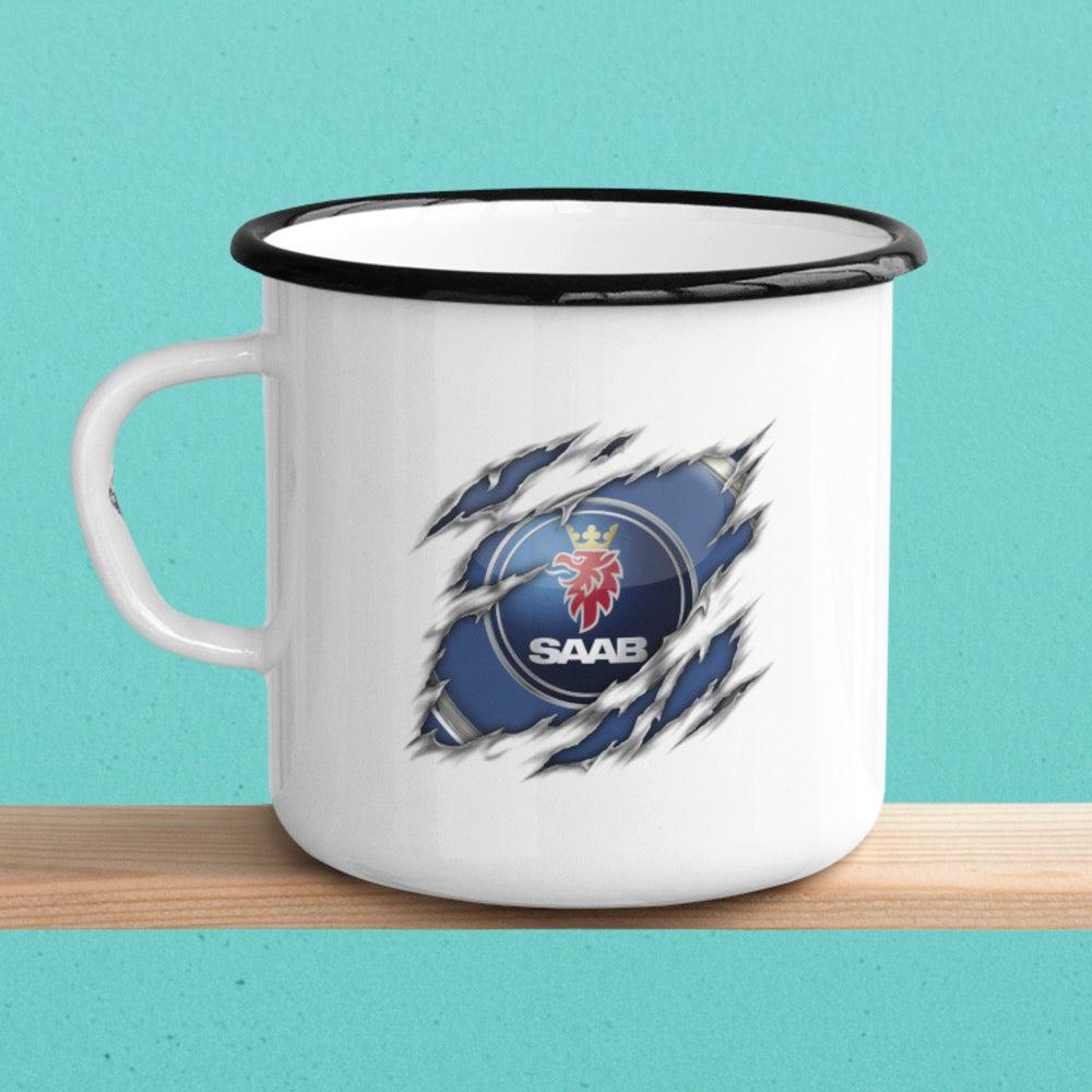 Saab Ripped Vintage Emaljekrus-Krus-Saab-Garage Culture Shop- garage - man cave - merchandise