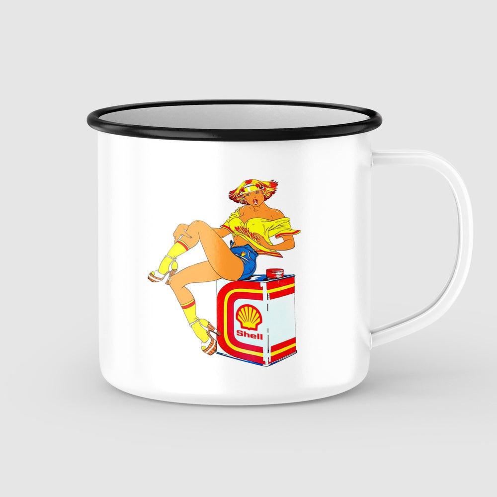 Shell Gas Pin-Up Vintage Emaljekrus-Krus-Vintage Garage-Garage Culture Shop- garage - man cave - merchandise