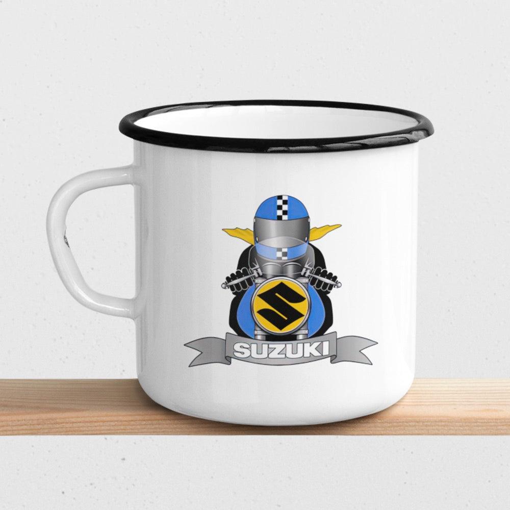 Suzuki Biker Vintage Emaljekrus-Krus-Suzuki-Garage Culture Shop- garage - man cave - merchandise