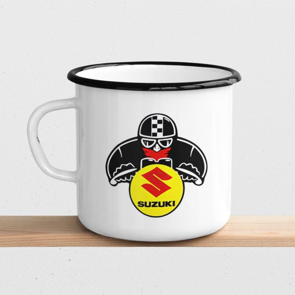Suzuki Biker Vintage Emaljekrus-Krus-Suzuki-Garage Culture Shop- garage - man cave - merchandise
