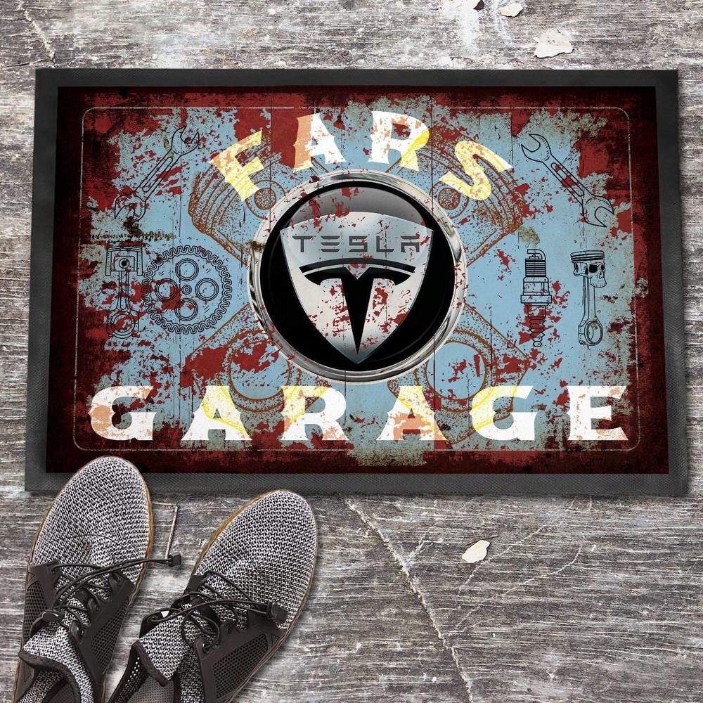 Tesla Fars Garage Vintage Dørmåtte-Dørmåtte-Tesla-Garage Culture Shop- garage - man cave - merchandise