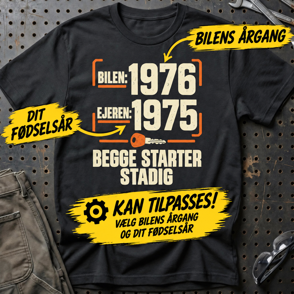 Personlig – Bilen og ejeren: Begge starter stadig – T-shirt med årstal