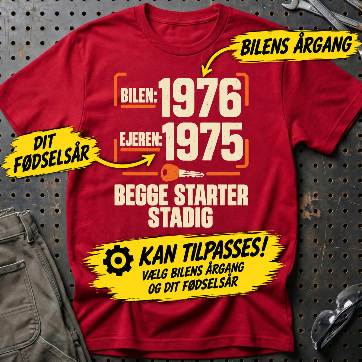 Personlig – Bilen og ejeren: Begge starter stadig – T-shirt med årstal