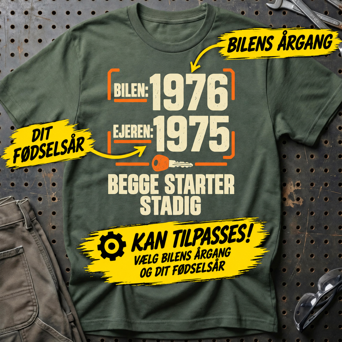 Personlig – Bilen og ejeren: Begge starter stadig – T-shirt med årstal