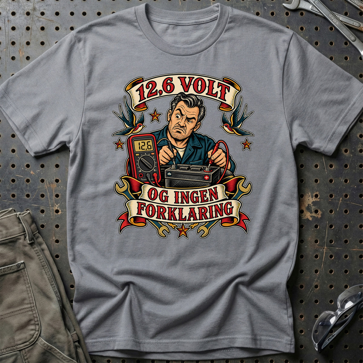 
12,6 volt – Og ingen forklaring – Unisex T-Shirt – Grå Sport