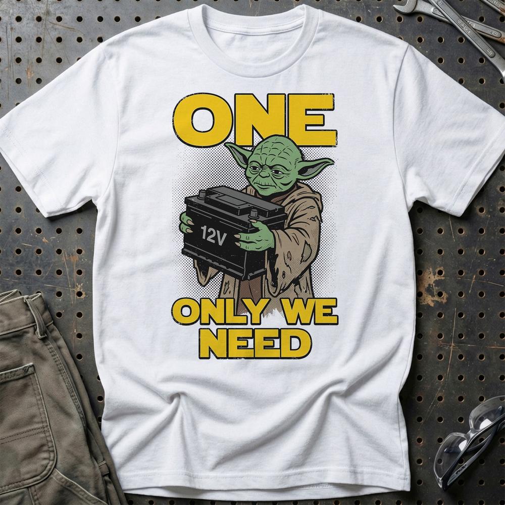 12V Batteri One Only We Need - Unisex T-Shirt , Bomuld-Beklædning-Garage Culture-Hvid-S-Garage Culture Shop- garage - man cave - merchandise