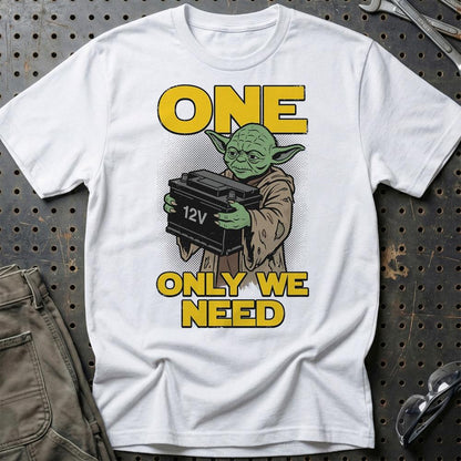 12V Batteri One Only We Need - Unisex T-Shirt , Bomuld-Beklædning-Garage Culture-Hvid-S-Garage Culture Shop- garage - man cave - merchandise
