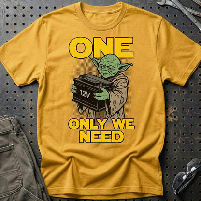 12V Batteri One Only We Need - Unisex T-Shirt , Bomuld-Beklædning-Garage Culture-Guld-S-Garage Culture Shop- garage - man cave - merchandise