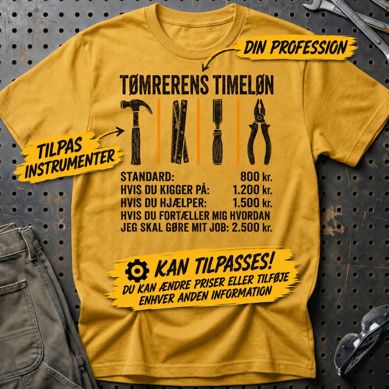 Personlig - Din Profession Timeløn Unisex T-Shirt , Bomuld