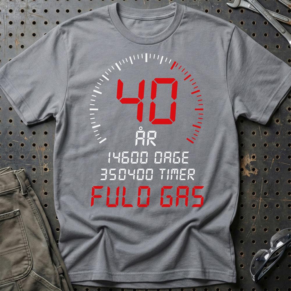 40 År Fuld Gas T-shirt – Sjov 40-års Fødselsdagsgave til Bilfan - Unisex T-Shirt , Bomuld-Beklædning-Garage Culture-Grå Sport-S-Garage Culture Shop- garage - man cave - merchandise