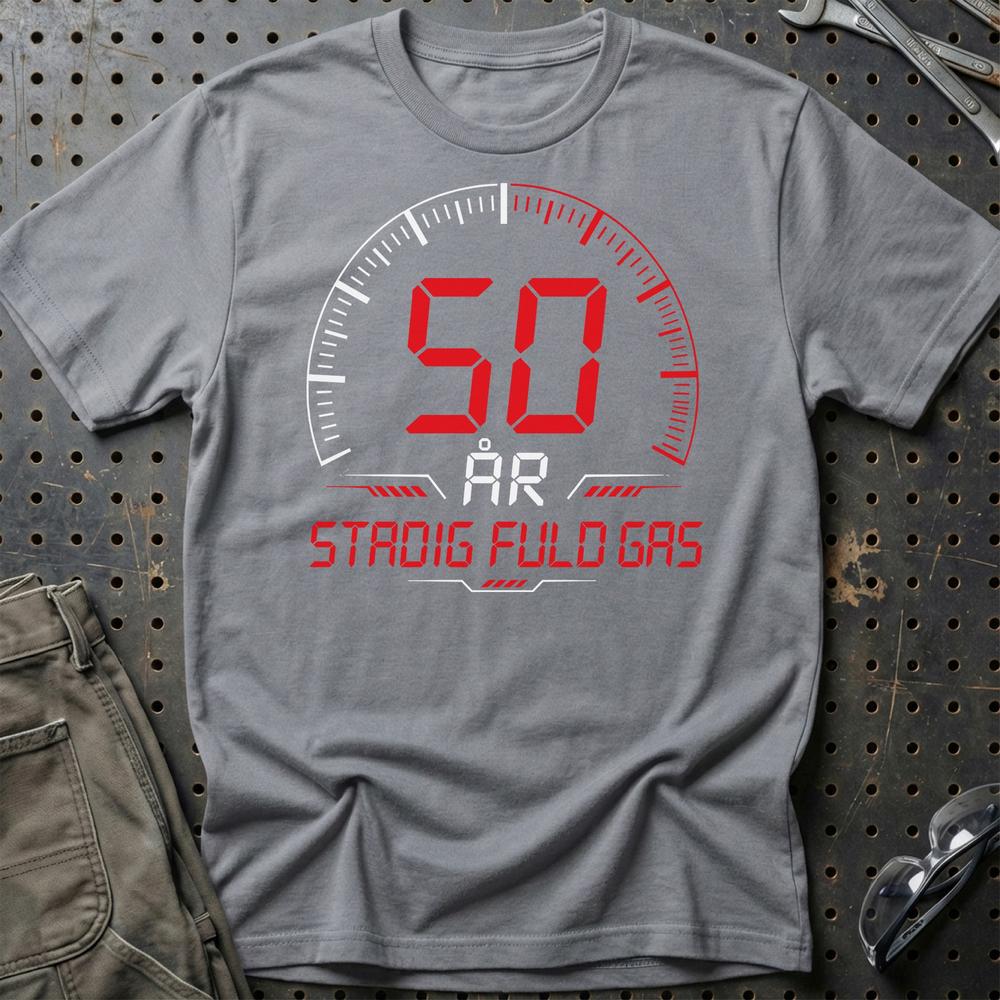 50 År Fuld Gas T-shirt - Sjov 50-års Fødselsdagsgave til Bilfan T-Shirt-Beklædning-Garage Culture-Grå Sport-S-Garage Culture Shop- garage - man cave - merchandise