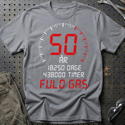 50 År Fuld Gas T-shirt – Sjov 50-års Fødselsdagsgave til Bilfan - Unisex T-Shirt , Bomuld-Beklædning-Garage Culture-Grå Sport-S-Garage Culture Shop- garage - man cave - merchandise
