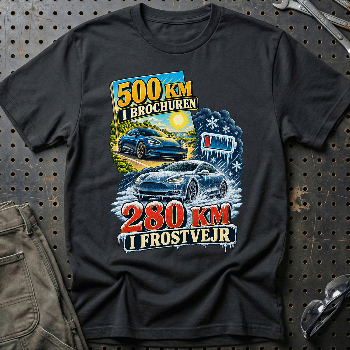 
500 km i brochuren – 280 km i frostvejr – Illustration – Unisex T-Shirt – Sort