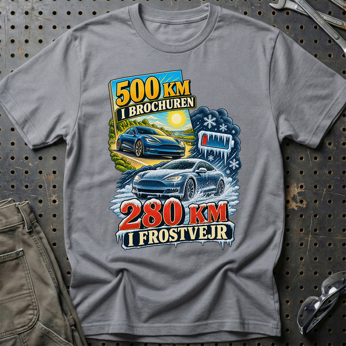 
500 km i brochuren – 280 km i frostvejr – Illustration – Unisex T-Shirt – Grå Sport