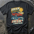 
500 km i brochuren – 280 km i frostvejr – Retro – Unisex T-Shirt – Sort