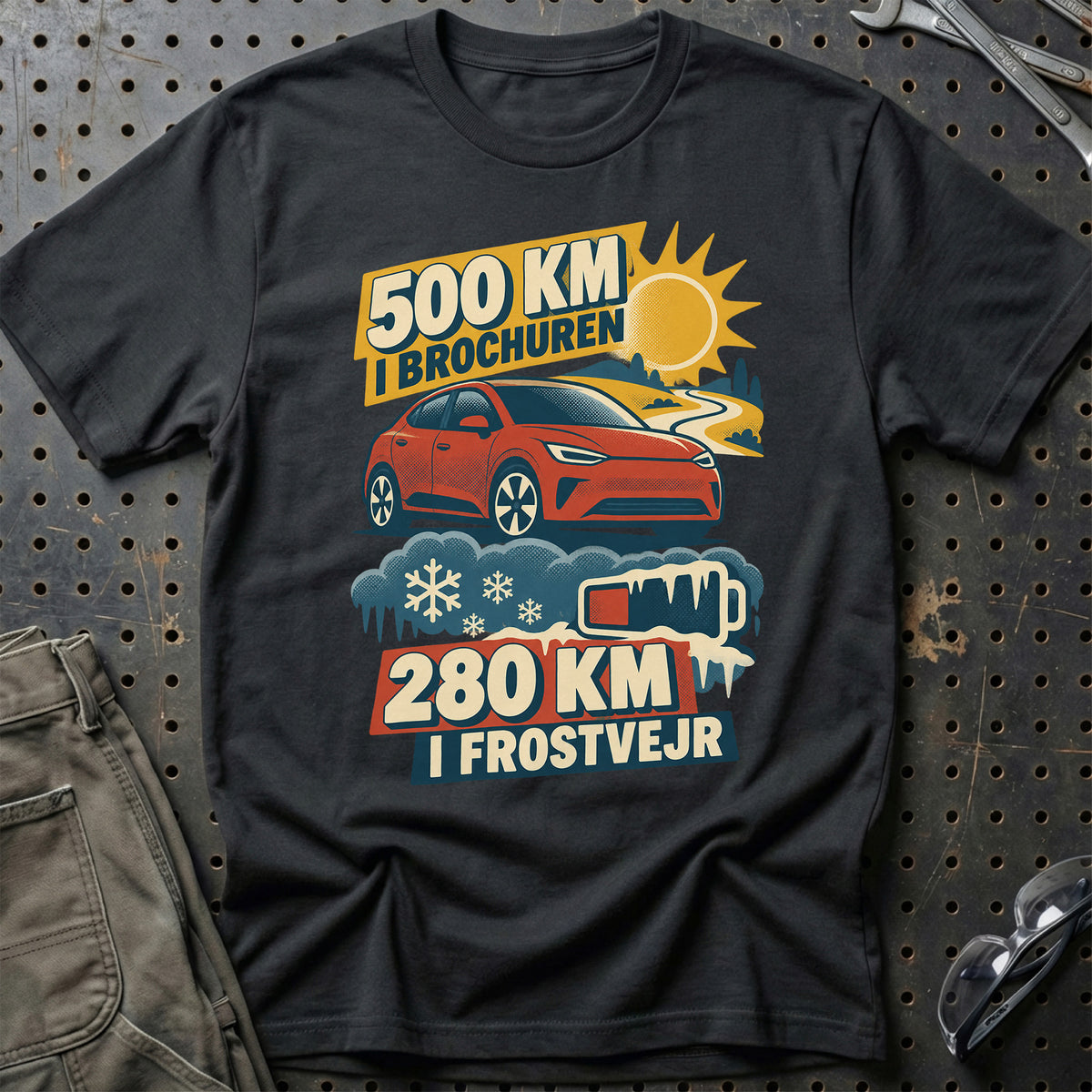 
500 km i brochuren – 280 km i frostvejr – Retro – Unisex T-Shirt – Sort
