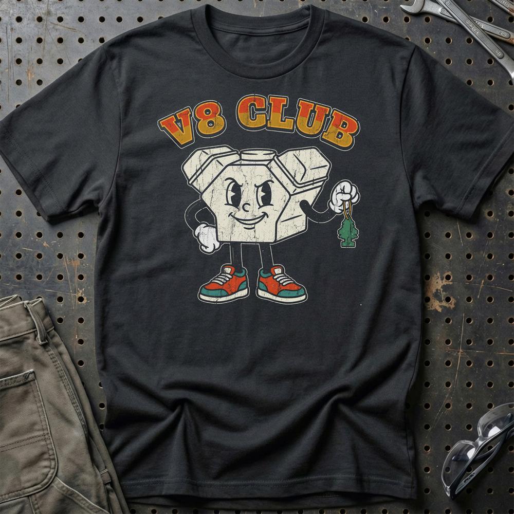 8 Club - Oldschool Mascot V8 Engine T-Shirt-Beklædning-Garage Culture-Sort-S-Garage Culture Shop- garage - man cave - merchandise