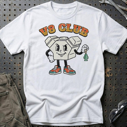 8 Club – Oldschool Mascot V8 Engine - Unisex T-Shirt , Bomuld-Beklædning-Garage Culture-Hvid-S-Garage Culture Shop- garage - man cave - merchandise