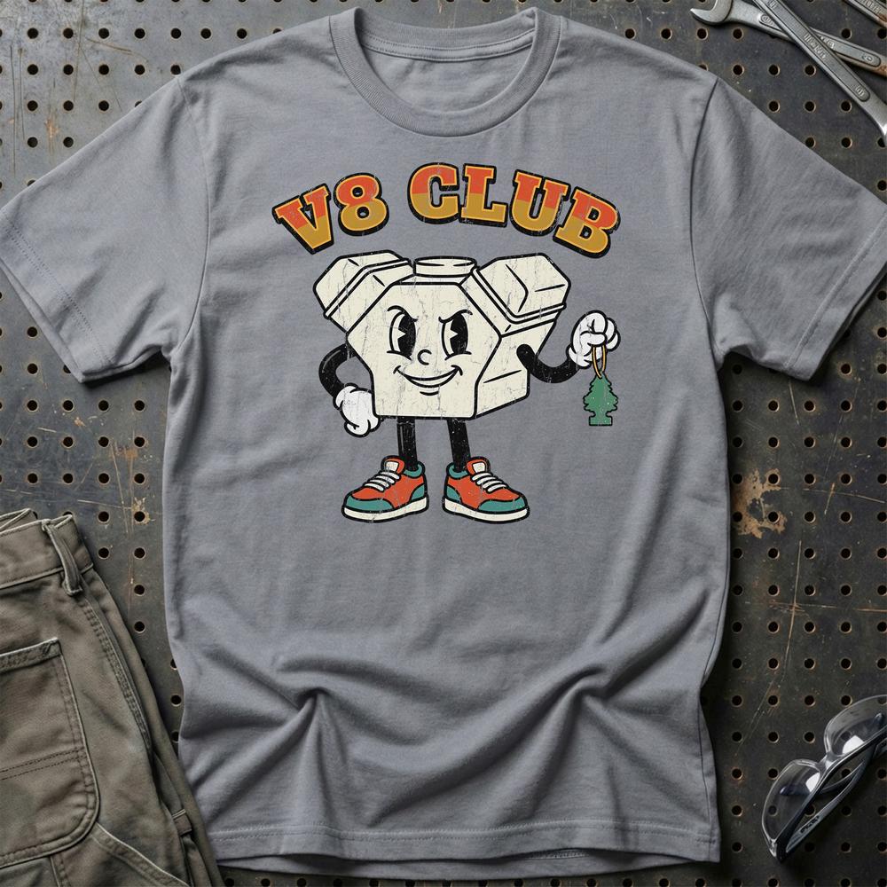 8 Club – Oldschool Mascot V8 Engine - Unisex T-Shirt , Bomuld-Beklædning-Garage Culture-Grå Sport-S-Garage Culture Shop- garage - man cave - merchandise