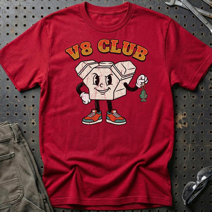 8 Club – Oldschool Mascot V8 Engine - Unisex T-Shirt , Bomuld-Beklædning-Garage Culture-Rød-S-Garage Culture Shop- garage - man cave - merchandise