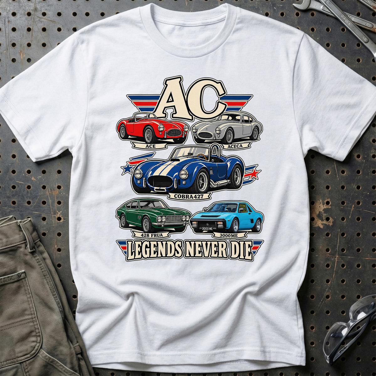AC Legends Never Die T-Shirt-Beklædning-AC-Hvid-S-Garage Culture Shop- garage - man cave - merchandise