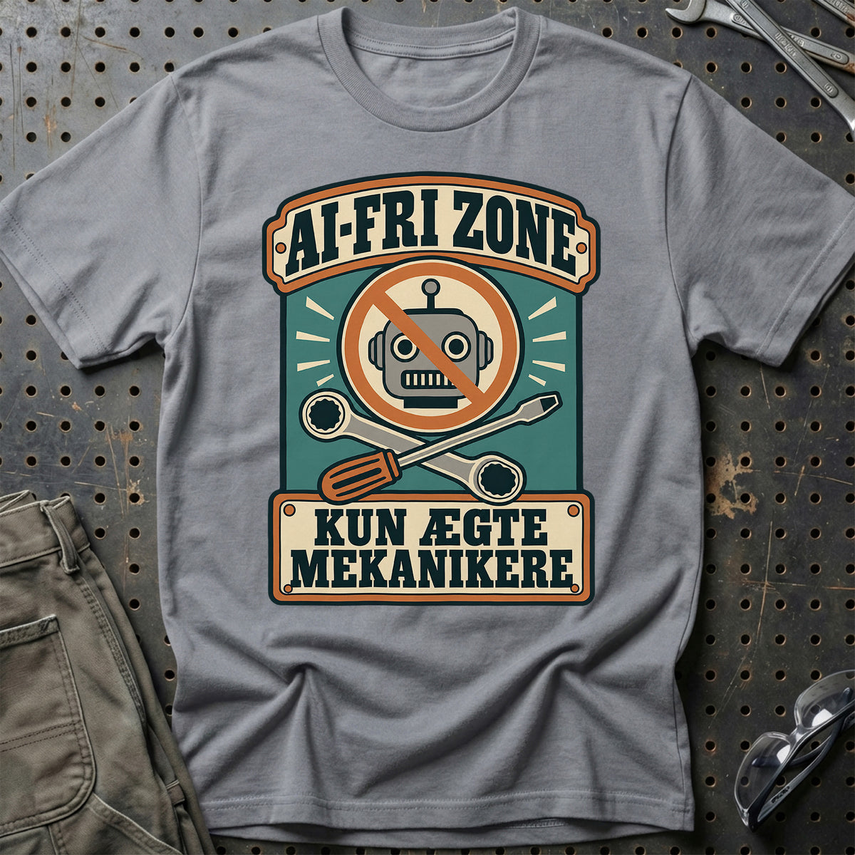 
AI-fri zone – Kun ægte mekanikere T-Shirt – Grå Sport