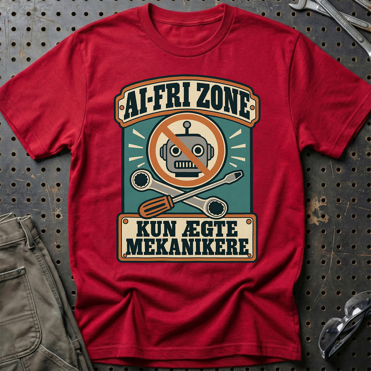 
AI-fri zone – Kun ægte mekanikere T-Shirt – Rød
