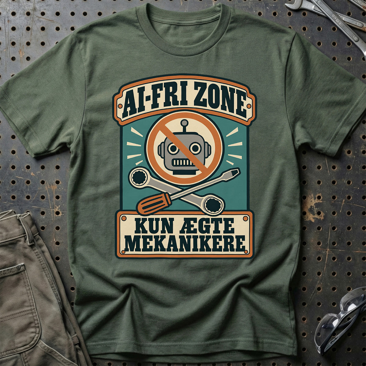 
AI-fri zone – Kun ægte mekanikere T-Shirt – Grøn Militær