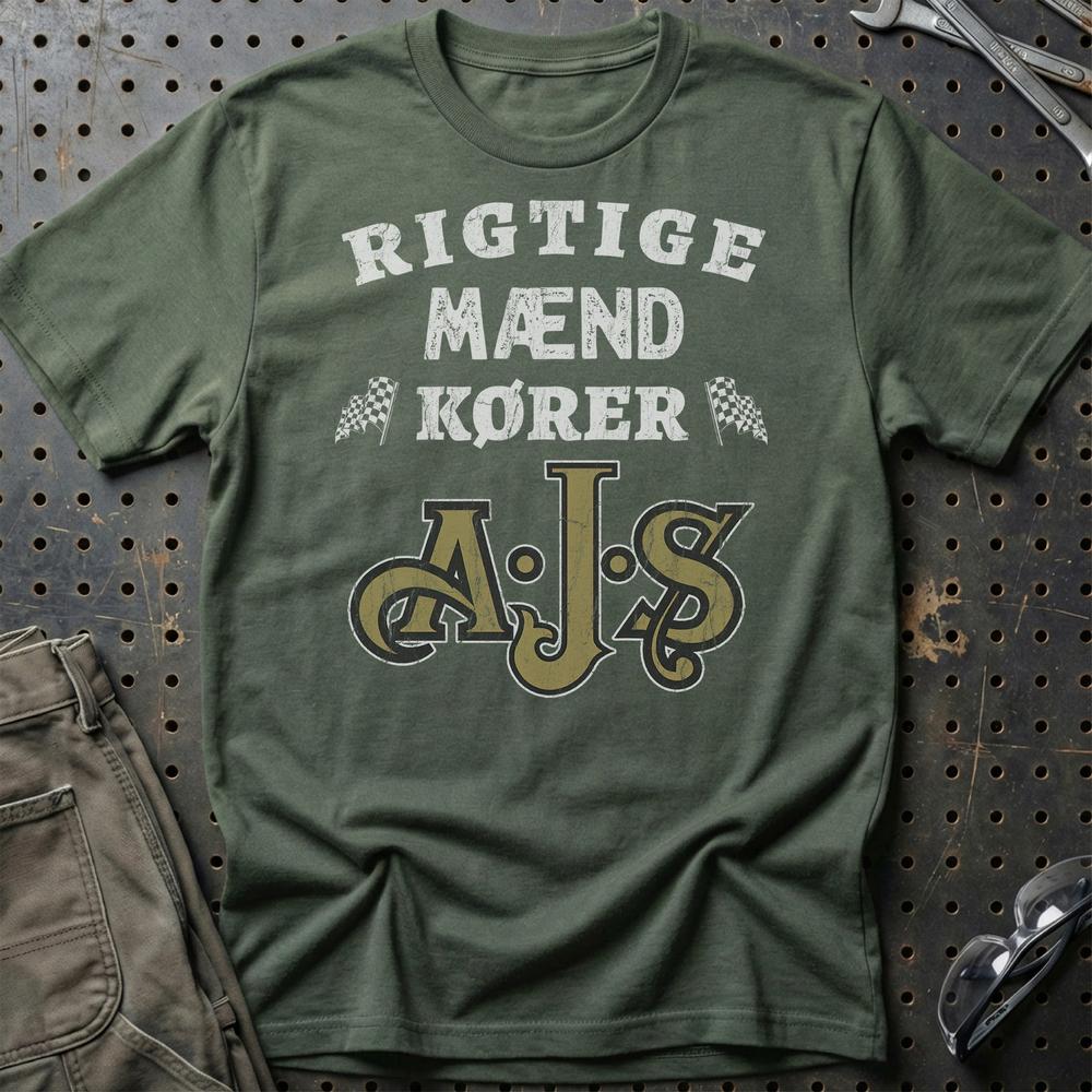 AJS Rigtige Mænd Kører T-Shirt-Beklædning-AJS-Grøn Militær-S-Garage Culture Shop- garage - man cave - merchandise