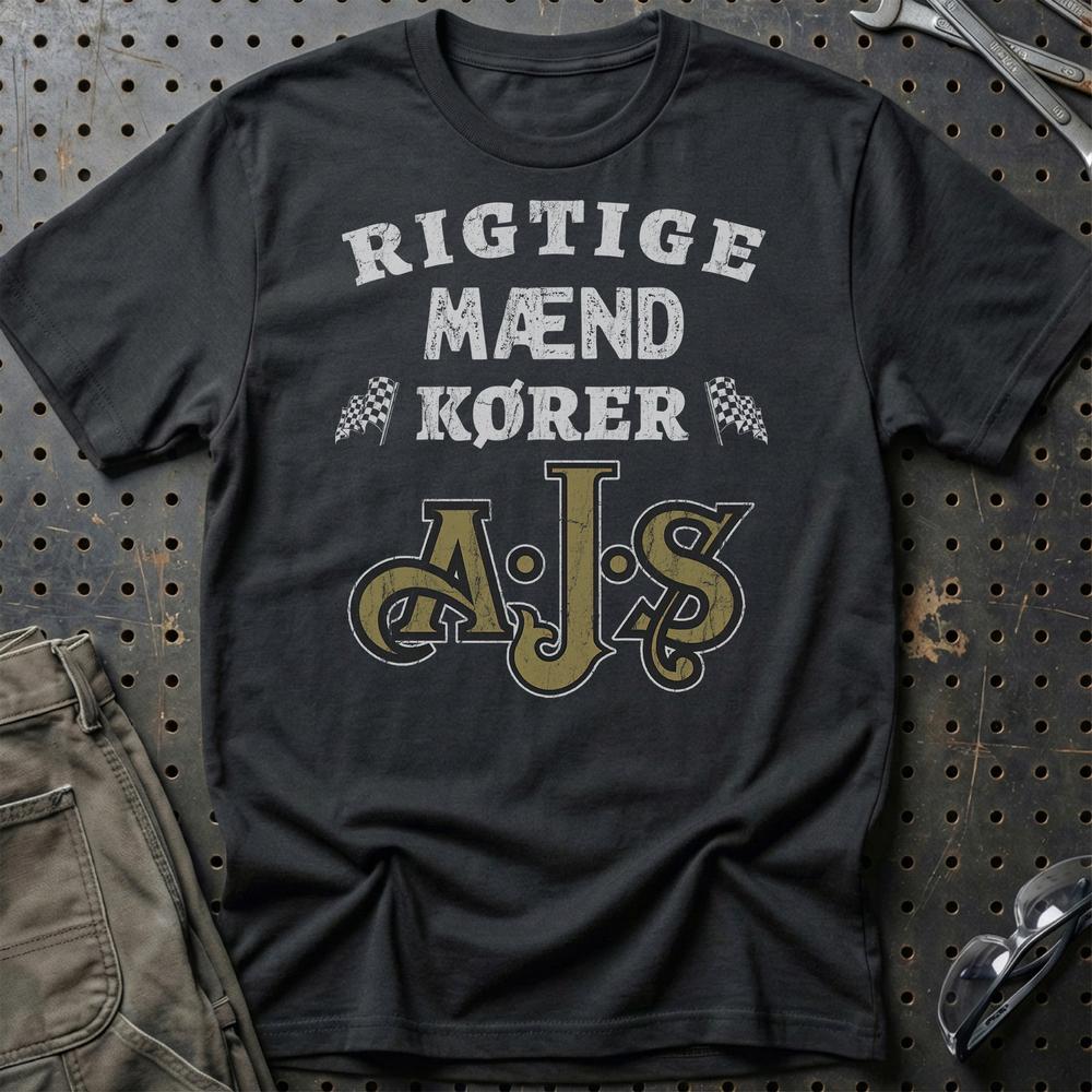 AJS Rigtige Mænd Kører T-Shirt-Beklædning-AJS-Sort-S-Garage Culture Shop- garage - man cave - merchandise