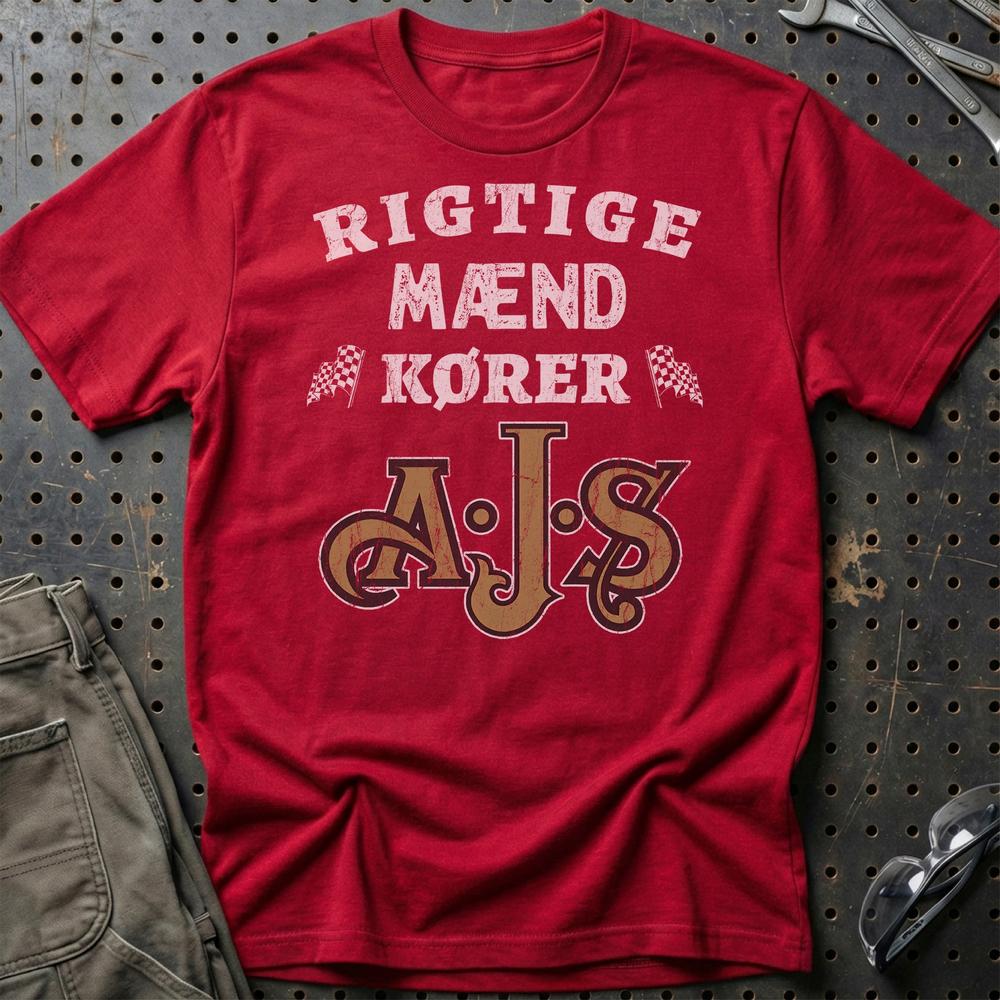 AJS Rigtige Mænd Kører - Unisex T-Shirt , Bomuld-Beklædning-AJS-Rød-S-Garage Culture Shop- garage - man cave - merchandise