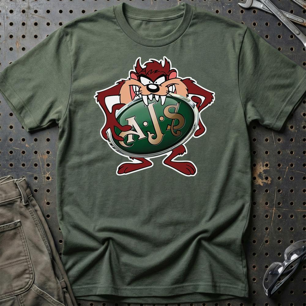 AJS TAZ Unisex T-Shirt , Bomuld-Beklædning-AJS-Grøn Militær-S-Garage Culture Shop- garage - man cave - merchandise