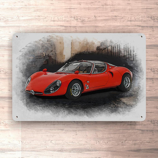 ALFA ROMEO 33 COUPÈ STRADALE 1967 PROTOTYPE B VERSION Skilte, Musemåtte, Dørmåtte-Skilte-Alfa Romeo-Garage Culture Shop- garage - man cave - merchandise