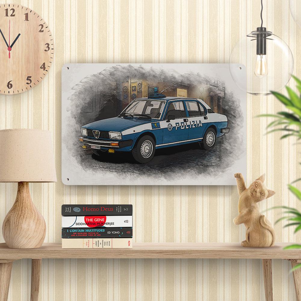 ALFA ROMEO ALFETTA 2.0 L POLIZIA 1978 Skilte, Musemåtte, Dørmåtte-Skilte-Alfa Romeo-Garage Culture Shop- garage - man cave - merchandise