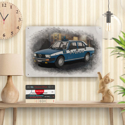 ALFA ROMEO ALFETTA 2.0 L POLIZIA 1978 Skilte, Musemåtte, Dørmåtte-Skilte-Alfa Romeo-Garage Culture Shop- garage - man cave - merchandise
