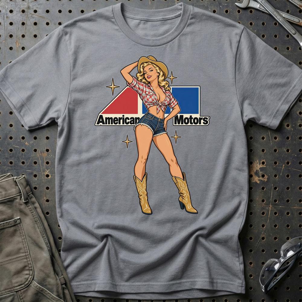 AMC Cowboy Pinup T-Shirt-Beklædning-AMC-Grå Sport-S-Garage Culture Shop- garage - man cave - merchandise