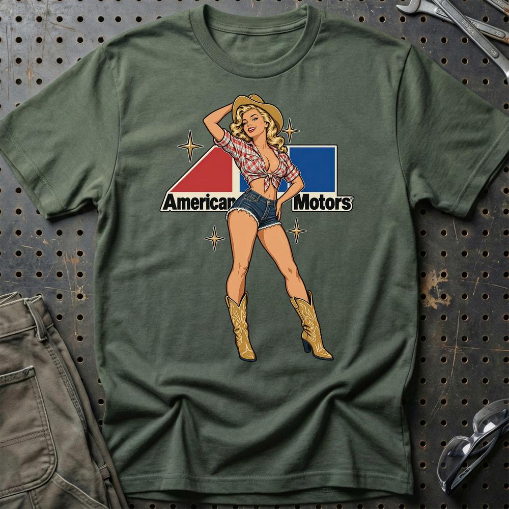 AMC Cowboy Pinup T-Shirt-Beklædning-AMC-Grøn Militær-S-Garage Culture Shop- garage - man cave - merchandise