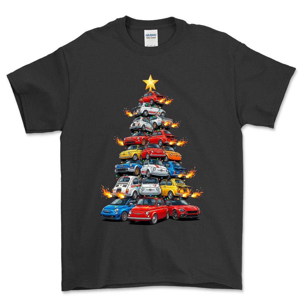 Abarth Juletræ Christmas Tree - Unisex T-Shirt-Beklædning-Abarth-Sort-S-Forside-Garage Culture Shop- garage - man cave - merchandise