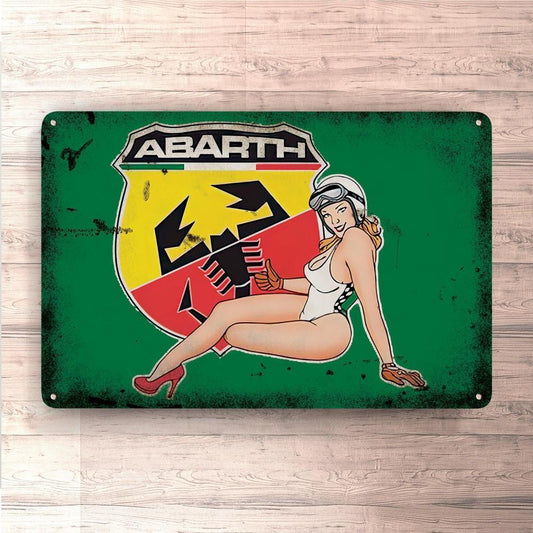 Abarth Pin-Up Vintage Skilte, Musemåtte, Dørmåtte-Skilte-Abarth-Garage Culture Shop- garage - man cave - merchandise
