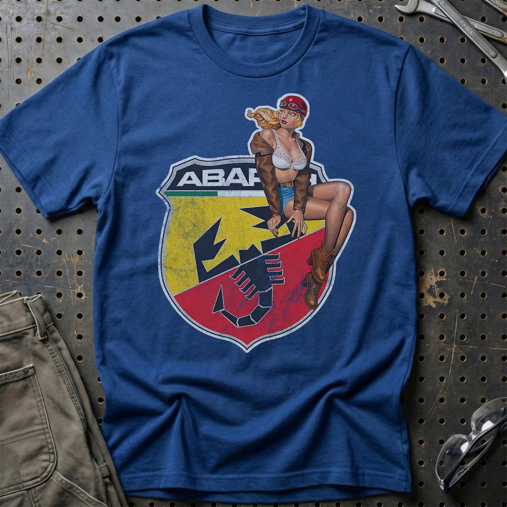 Abarth Pinup - Unisex T-Shirt , Bomuld-Beklædning-Abarth-Blå Royal-S-Garage Culture Shop- garage - man cave - merchandise
