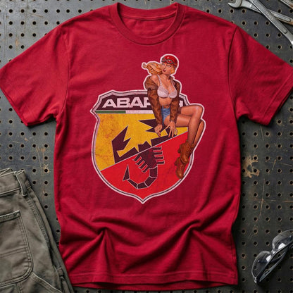 Abarth Pinup - Unisex T-Shirt , Bomuld-Beklædning-Abarth-Rød-S-Garage Culture Shop- garage - man cave - merchandise