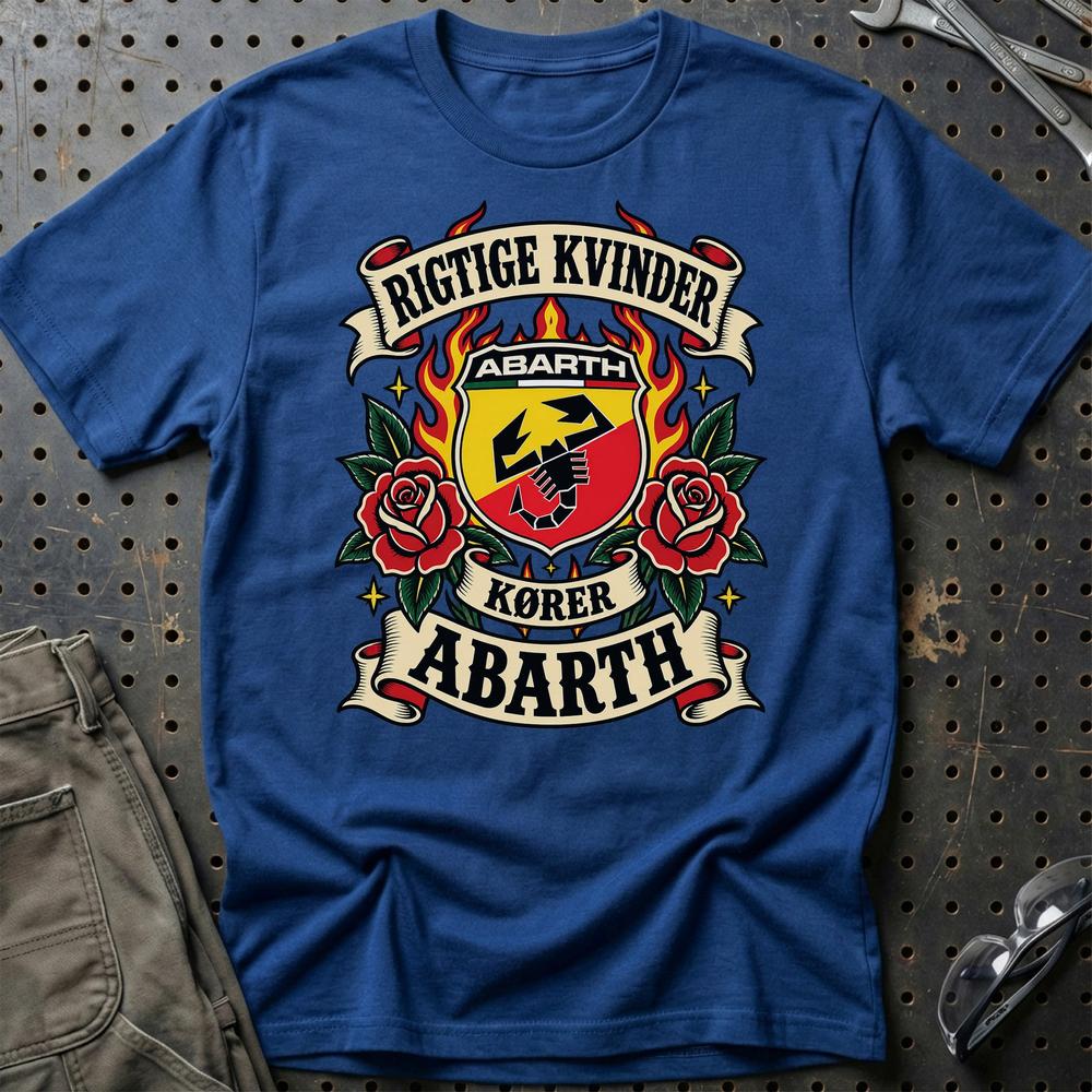Abarth Rigtige Kvinder Kører – Roser og Flammer T-Shirt-Beklædning-Abarth-Blå Royal-S-Garage Culture Shop- garage - man cave - merchandise