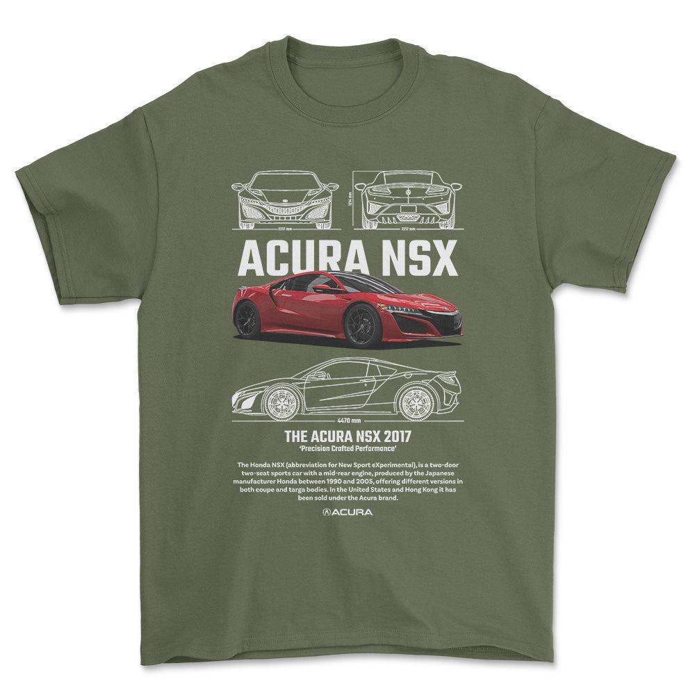 Acura NSX - Unisex T-Shirt , Bomuld-Beklædning-Acura-Grøn Militær-S-Forside-Garage Culture Shop- garage - man cave - merchandise