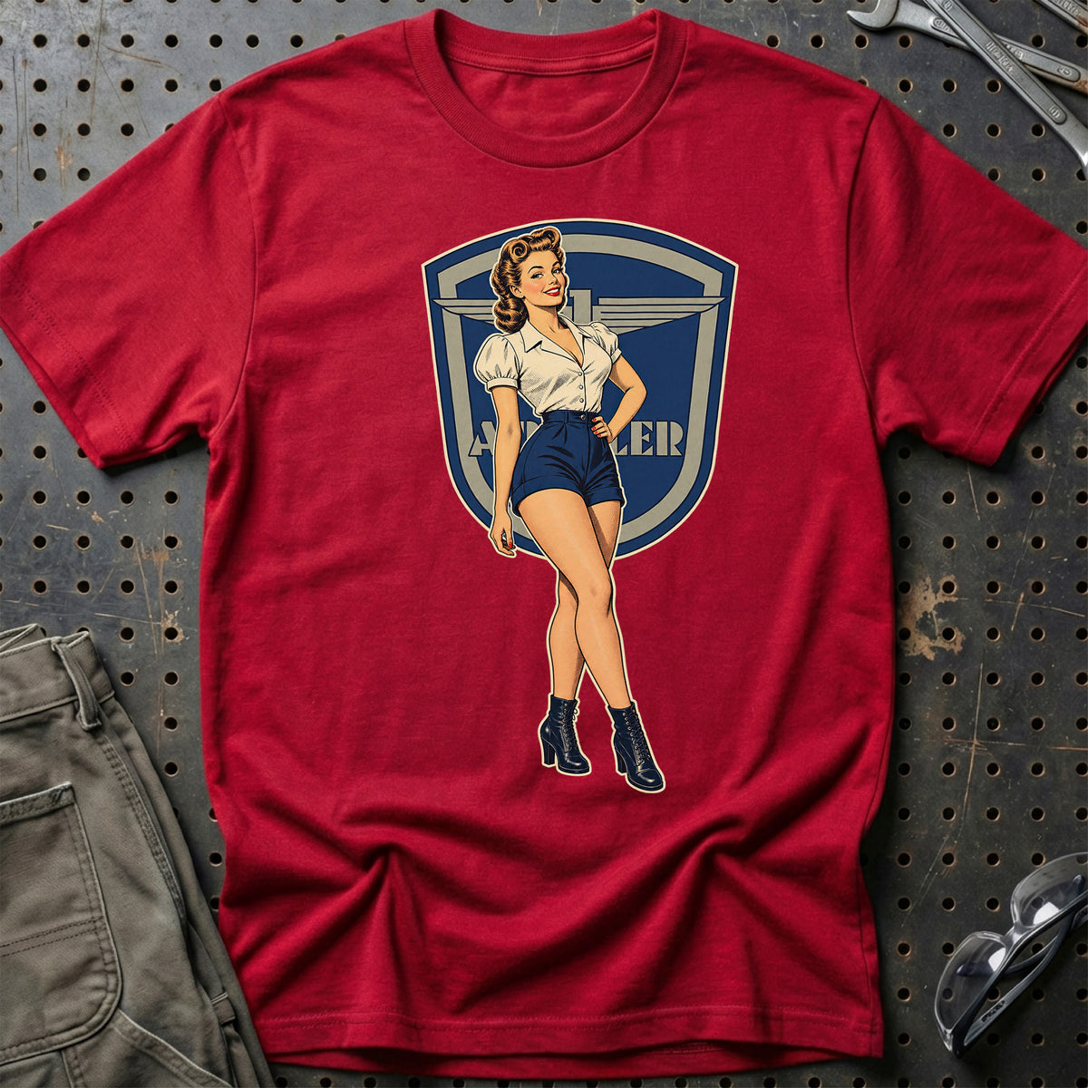 Adler Retro Pinup T-Shirt-Beklædning-Adler-Rød-S-Garage Culture Shop- garage - man cave - merchandise