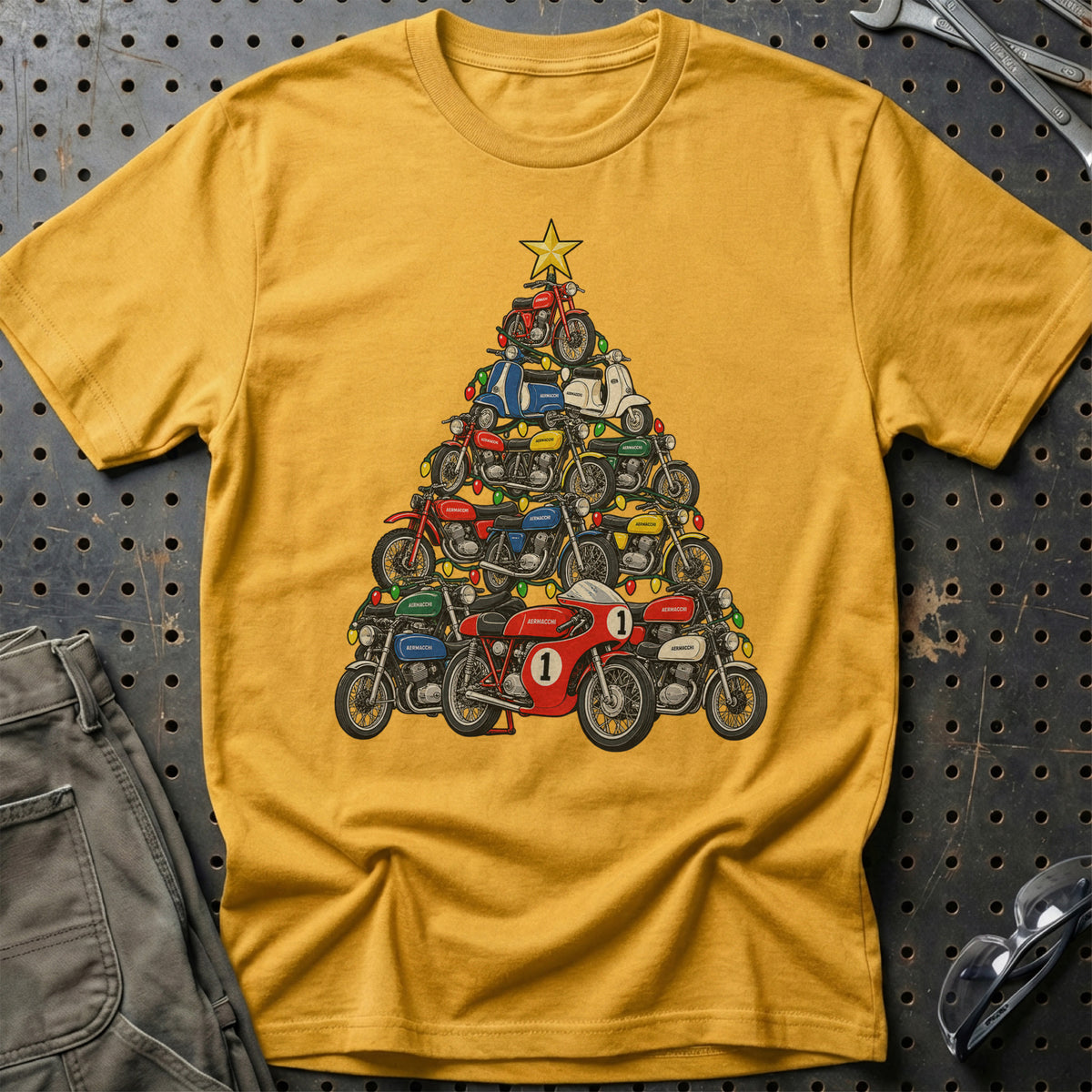 Aermacchi Juletræ T-Shirt-Beklædning-Aermacchi-Guld-S-Garage Culture Shop- garage - man cave - merchandise