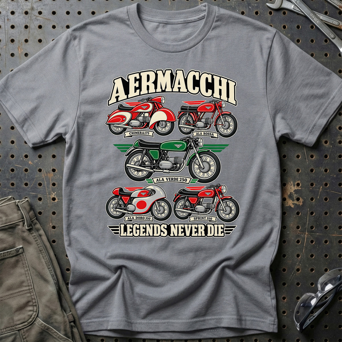Aermacchi Legends Never Die T-Shirt-Beklædning-Aermacchi-Grå Sport-S-Garage Culture Shop- garage - man cave - merchandise