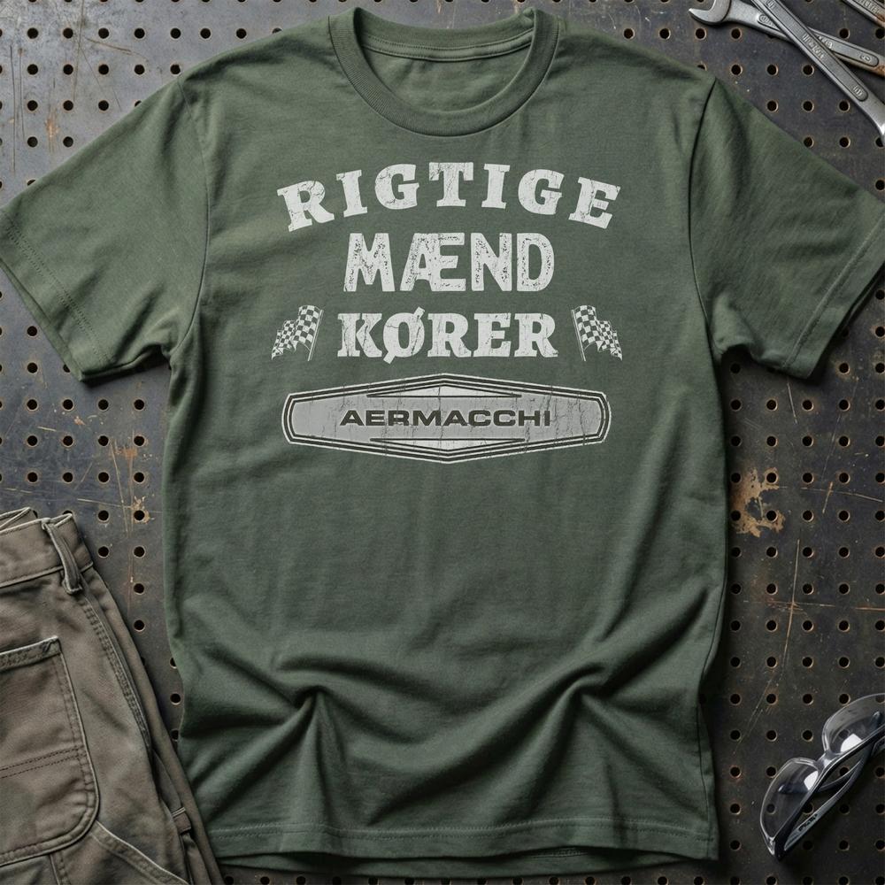 Aermacchi Rigtige Mænd Kører T-Shirt-Beklædning-Aermacchi-Grøn Militær-S-Garage Culture Shop- garage - man cave - merchandise