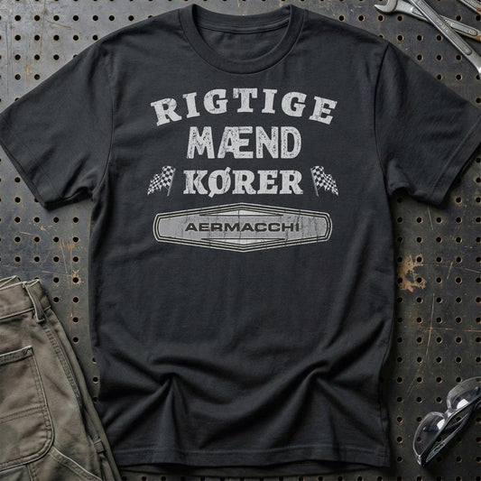 Aermacchi Rigtige Mænd Kører - Unisex T-Shirt , Bomuld-Beklædning-Aermacchi-Sort-S-Garage Culture Shop- garage - man cave - merchandise