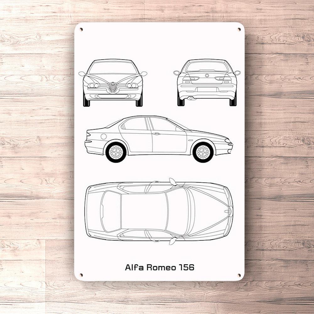 Alfa Romeo 156 Blueprint Skilte, Musemåtte, Dørmåtte-Blueprint-Alfa Romeo-Garage Culture Shop- garage - man cave - merchandise